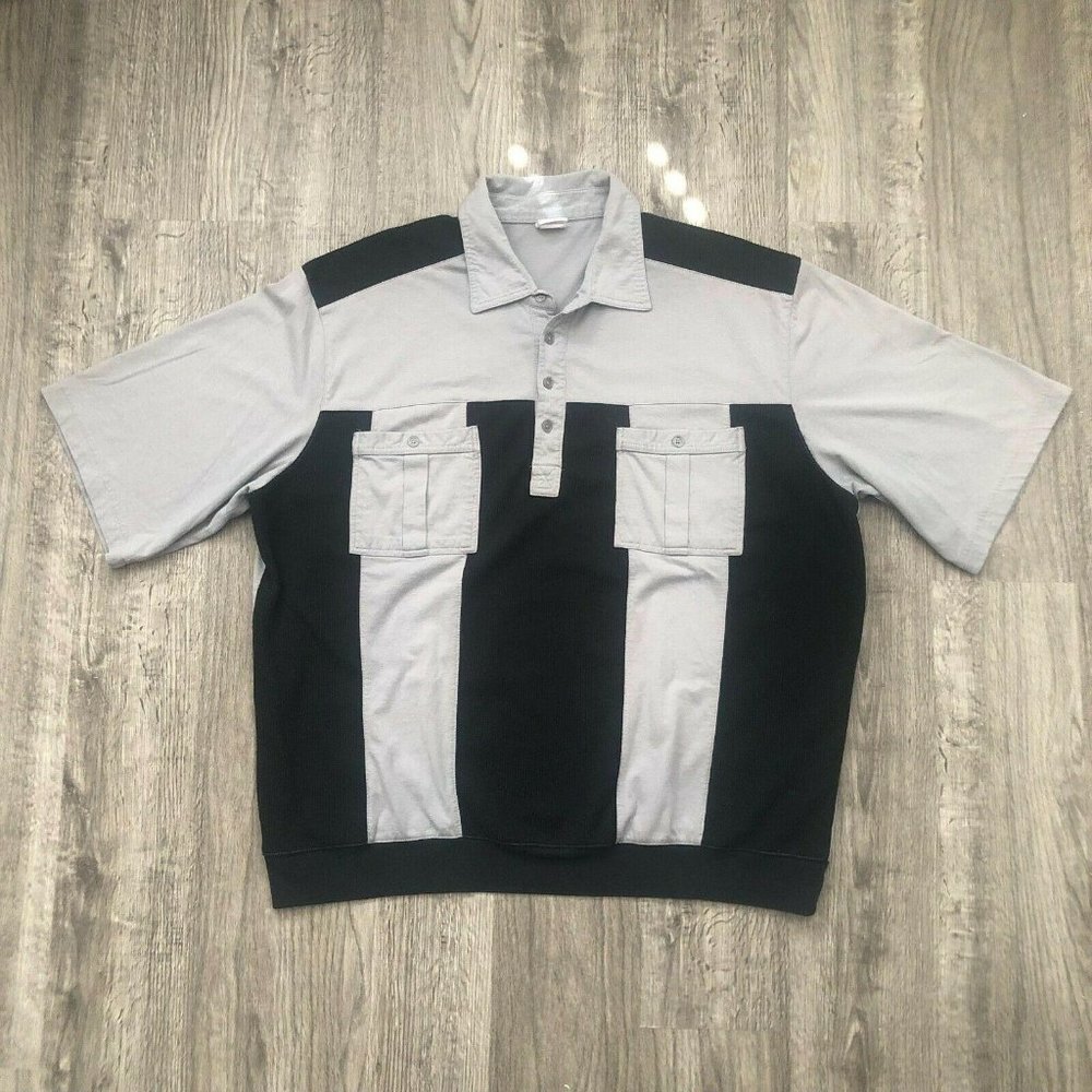 Vintage Haband Casual Joe Gray Black Colorblock Short Sleeve Leisure Polo Shirt
